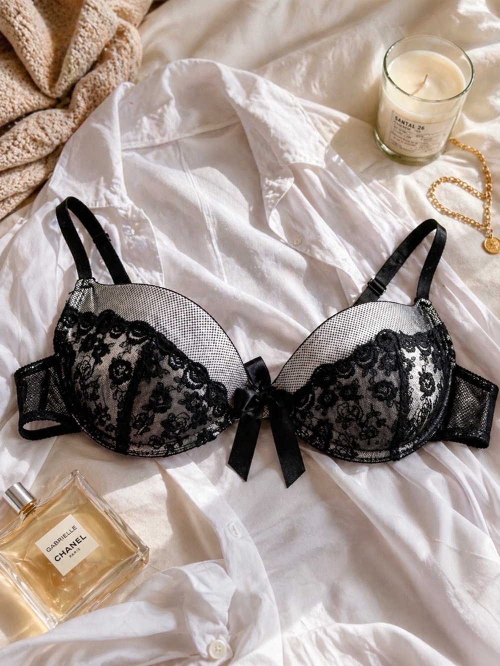 Playboy Lace Push-Up Bra 36B | Black & White Mesh | Padded Underwire Lingerie